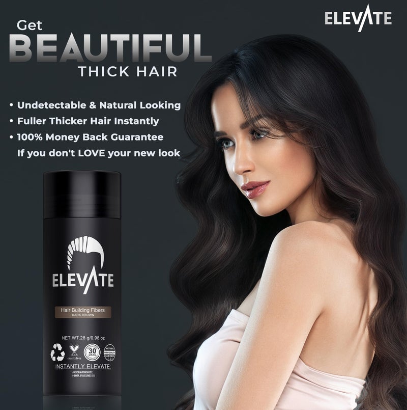 ELEVATE Hair Fibers to Instantly Thicken & Completely Conceal Thinning Balding Areas Loss in 30 Seconds for Men & Women (DARK BROWN) 28g Size - 100% Natural & Undetectable Keratin Fibers - Image 4