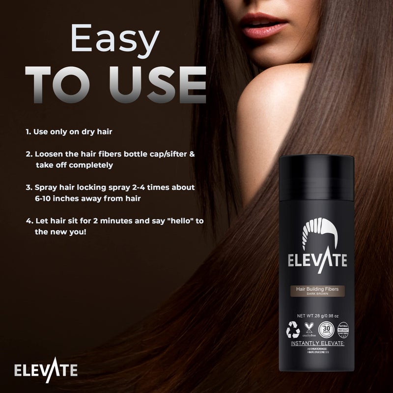 ELEVATE Hair Fibers to Instantly Thicken & Completely Conceal Thinning Balding Areas Loss in 30 Seconds for Men & Women (DARK BROWN) 28g Size - 100% Natural & Undetectable Keratin Fibers - Image 5