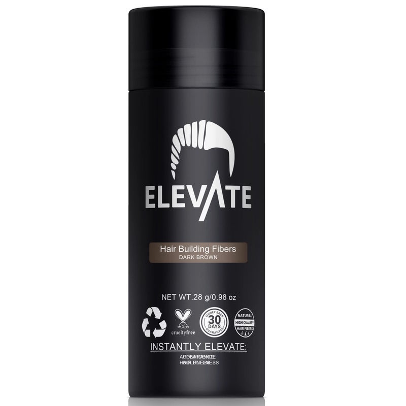 ELEVATE Hair Fibers to Instantly Thicken & Completely Conceal Thinning Balding Areas Loss in 30 Seconds for Men & Women (DARK BROWN) 28g Size - 100% Natural & Undetectable Keratin Fibers - Image 1