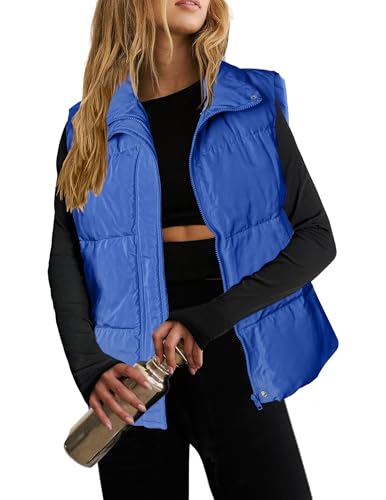 Zeagoo Women Puffer Vest Lightweight Stand Collar Sleeveless Winter Warm Zip Up Padded Outerwear Jackets with Pockets Sky Blue M - Image 1