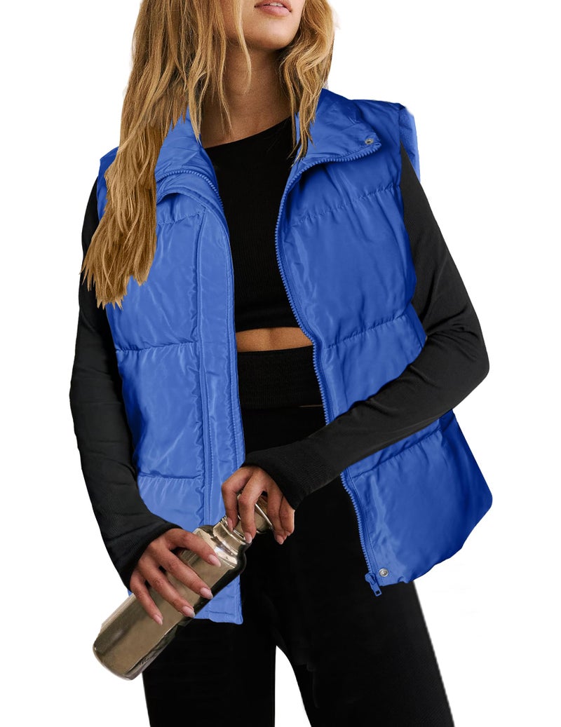 Zeagoo Women Puffer Vest Lightweight Stand Collar Sleeveless Winter Warm Zip Up Padded Outerwear Jackets with Pockets Sky Blue M - Image 2