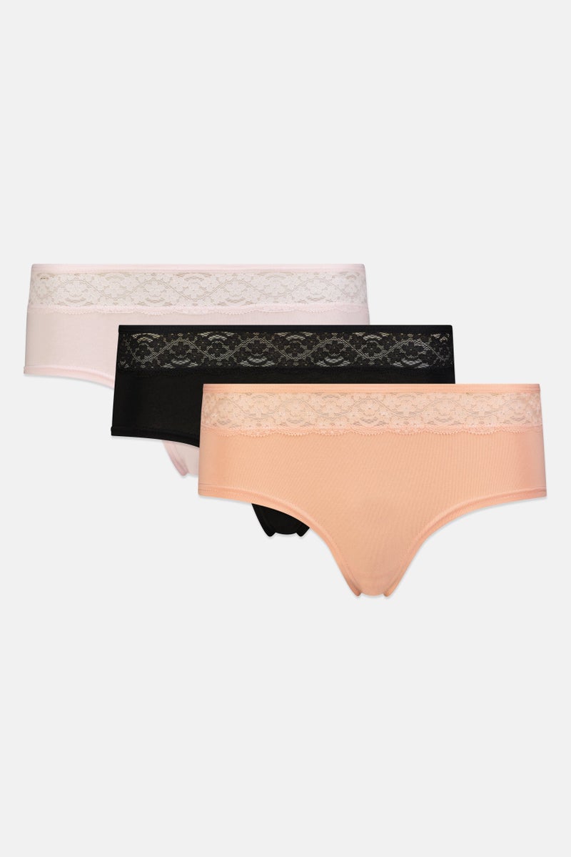bebe Women 3 Pieces Lace Detail Booty Panties, Multicolor - Image 2