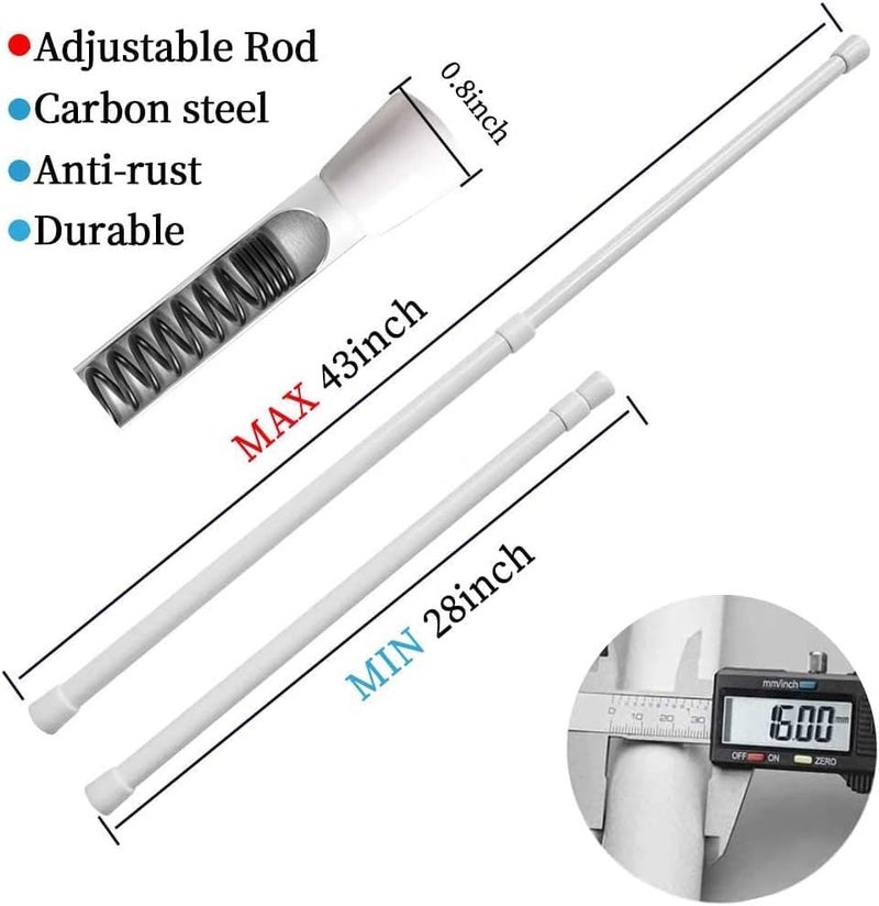 Blu-Pier Tech 2 Pack Spring Tension Curtain Rod Adjustable 28-43 Inches，5/8" Diameter, White - Image 4