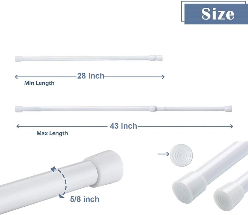 Blu-Pier Tech 2 Pack Spring Tension Curtain Rod Adjustable 28-43 Inches，5/8" Diameter, White - Image 2