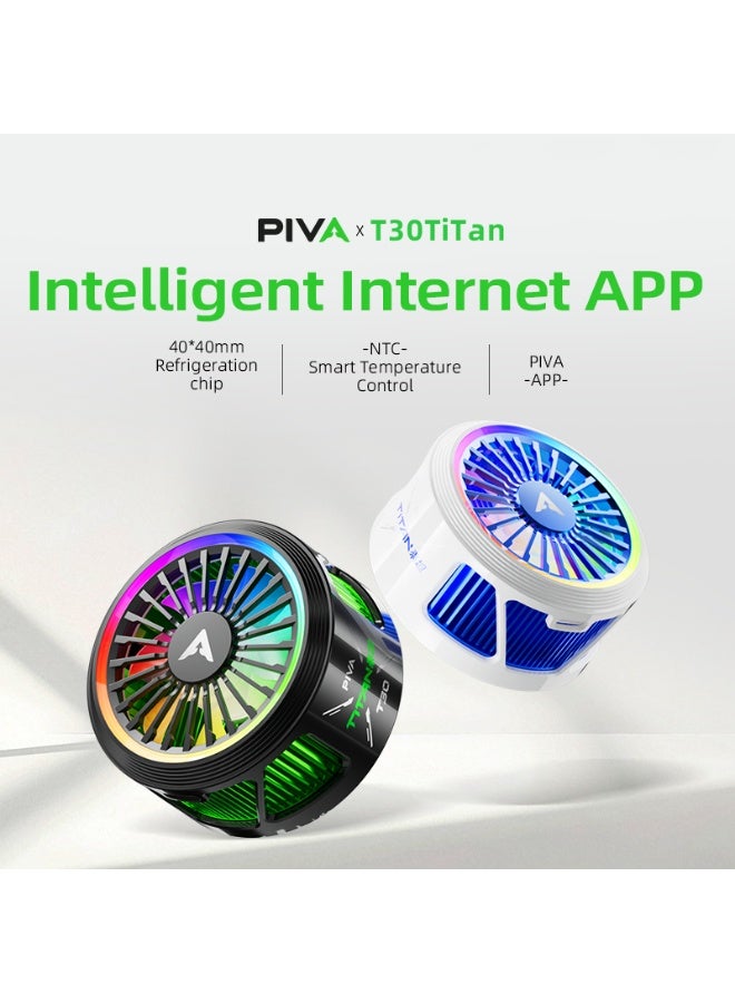 PIVA Titan T30 42W Magnetic Cooling Fan for Phones, Tablets, and iPads with RGB Ring Lighting, Intelligent Temperature Control (NTC), and TEC Gaming Cooling System - White - Image 3