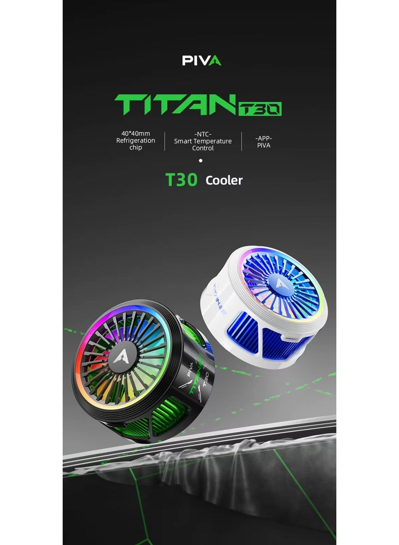 PIVA Titan T30 42W Magnetic Cooling Fan for Phones, Tablets, and iPads with RGB Ring Lighting, Intelligent Temperature Control (NTC), and TEC Gaming Cooling System - White - Image 2