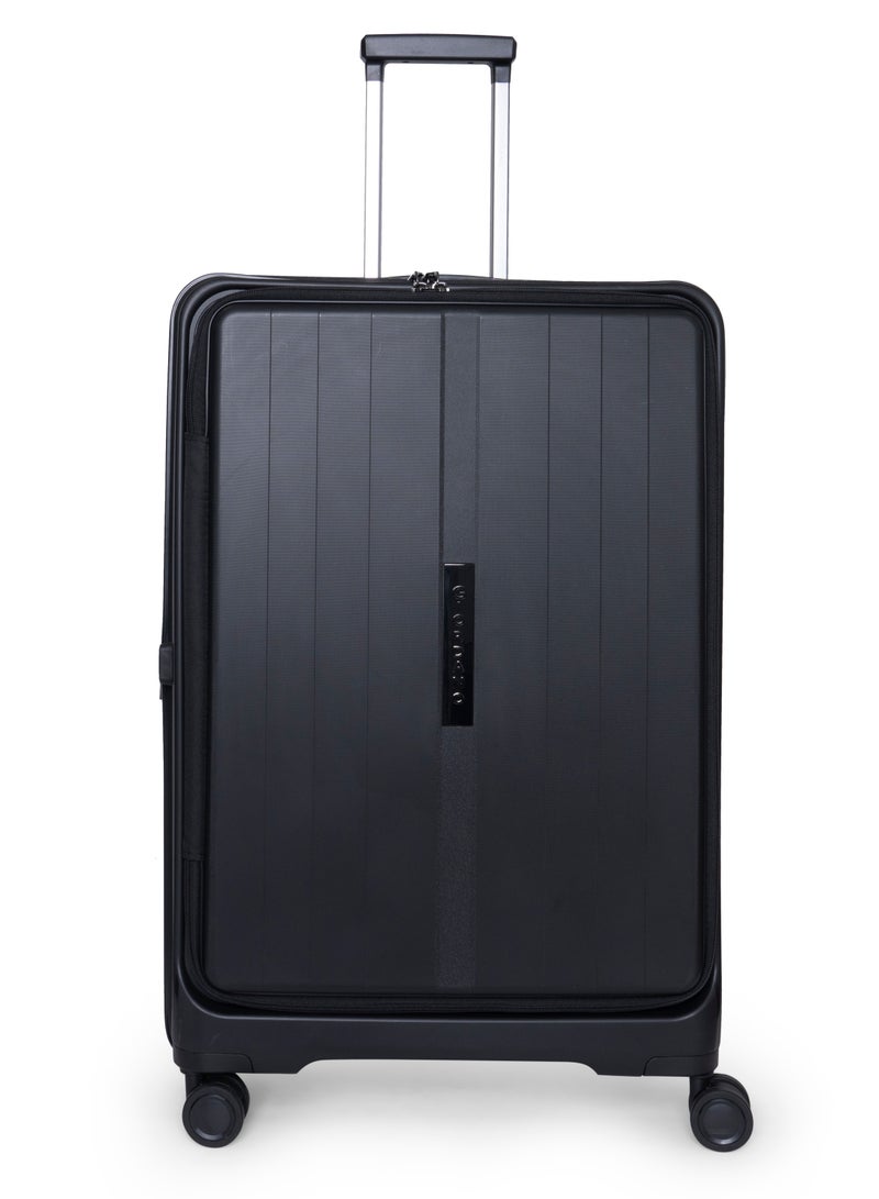 GIORDANO Giordano Titanium 28-Inch Check-In Luggage – Large Hard Shell Trolley Suitcase with Extra Secure Lock, Expandable Luggage Design, 360° Double Spinner Wheels, Lightweight Unbreakable Travel Bag – Black  - Image 1