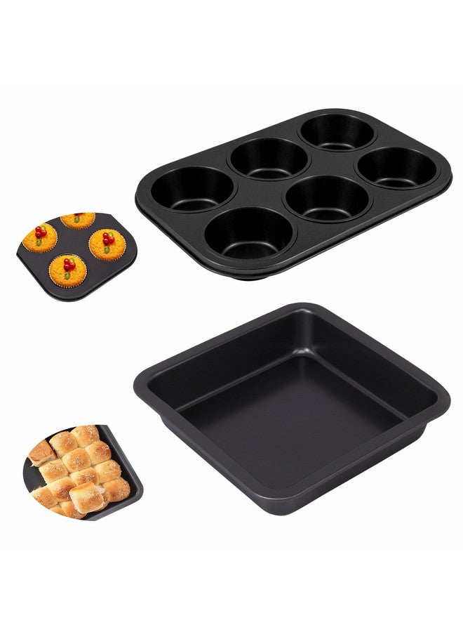 Casa Azul مجموعة صينية خبز غير لاصقة من كاسا أزول 2-PCS | صينية مافن 6 أكواب وصواني كعك مربعة 9 بوصة للخبز - خالية من BPA من الفولاذ الكربوني الثقيل، آمنة للاستخدام في الميكروويف والفرن - Image 1