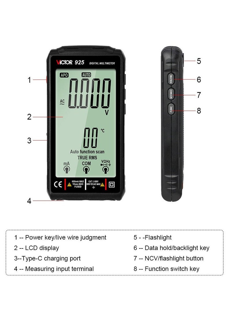 Victor Victor 925 Digital Multimeter Full Screen 10000 Counts LCD Display NCV Diode 500mAh Lithlum Battery Frequence New Smart Tester  - Image 1