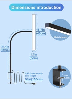 LOOPITYS Desk Lamp LED Dimmable 12W 40CM Desk Lamp Clampable Eye Protection Table Lamp Monitor Office Desk Lamp Gooseneck Clamp Light 3 Colour Temperature 5 Brightness Levels Architect Lamp  - Image 2
