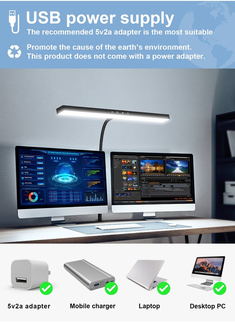 Desk Lamp LED Dimmable 12W 40CM Desk Lamp Clampable Eye Protection Table Lamp Monitor Office Desk Lamp Gooseneck Clamp Light 3 Colour Temperature 5 Brightness Levels Architect Lamp