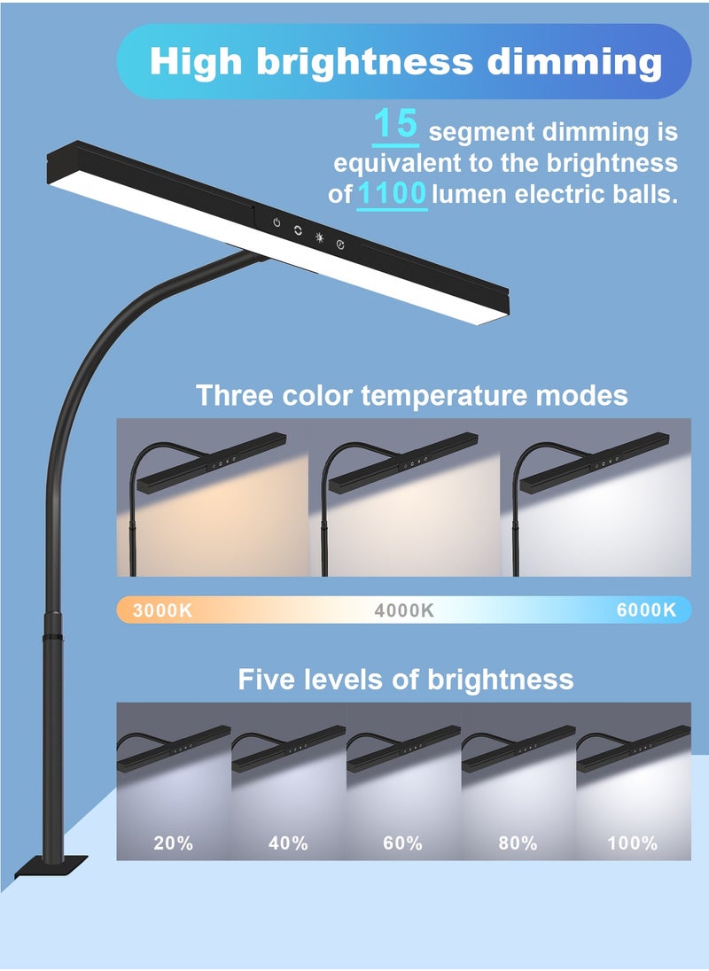 Desk Lamp LED Dimmable 12W 40CM Desk Lamp Clampable Eye Protection Table Lamp Monitor Office Desk Lamp Gooseneck Clamp Light 3 Colour Temperature 5 Brightness Levels Architect Lamp