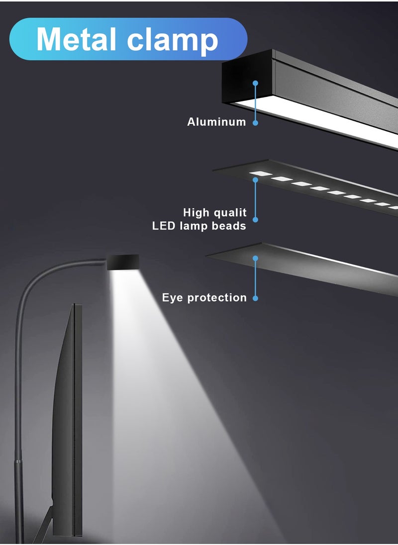 Desk Lamp LED Dimmable 12W 40CM Desk Lamp Clampable Eye Protection Table Lamp Monitor Office Desk Lamp Gooseneck Clamp Light 3 Colour Temperature 5 Brightness Levels Architect Lamp