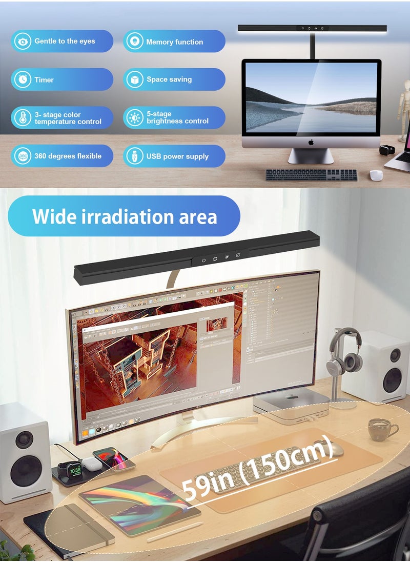 Desk Lamp LED Dimmable 12W 40CM Desk Lamp Clampable Eye Protection Table Lamp Monitor Office Desk Lamp Gooseneck Clamp Light 3 Colour Temperature 5 Brightness Levels Architect Lamp