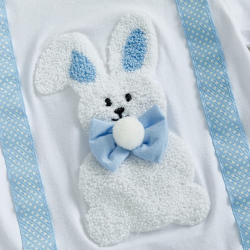 Bonangber Baby Boy Easter Outfit Short Sleeve Romper Newborn Bunny Outfit Jogger Pants Set Cute My First Easter Baby Boy Outfit(A-Blue,0-3 Months) - Image 3