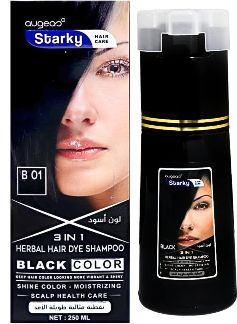 Starky Herbal Hair Dye Shampoo 3 in1 Black Color B01 250ml - Image 1