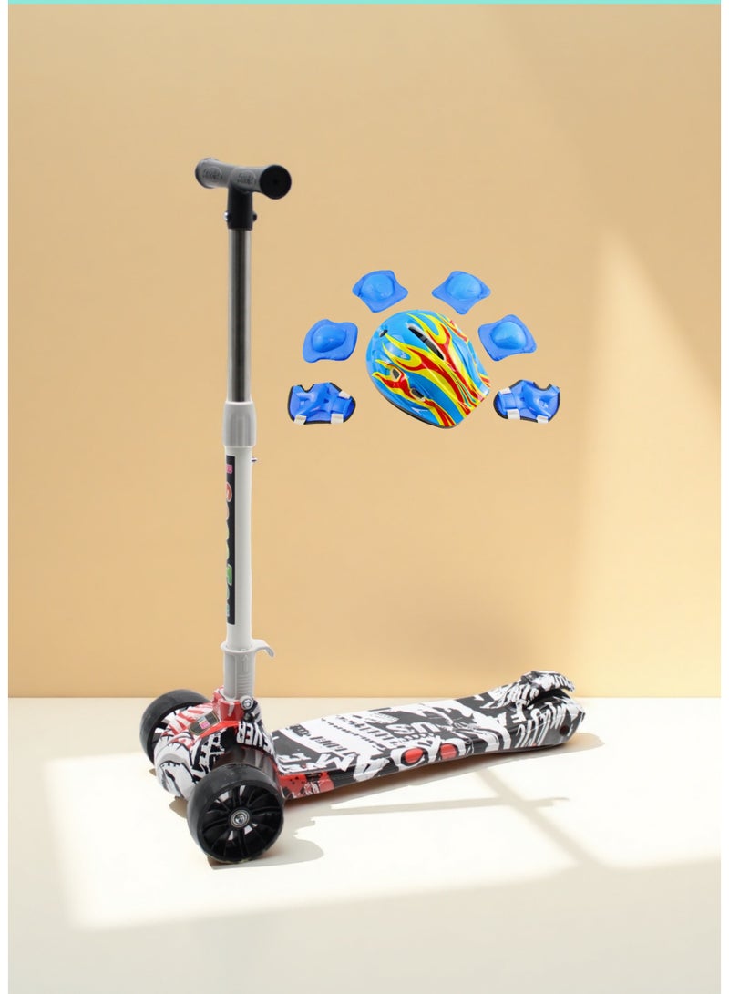 إيزي فيتشور سكوتر ركل قابل للطي من EASY FUTURE للأطفال من سن 3 إلى 8 سنوات: مقبض قابل لضبط الارتفاع، عجلات LED، ميزات الفرامل الخلفية بما في ذلك مجموعة معدات الحماية الكاملة - Image 1