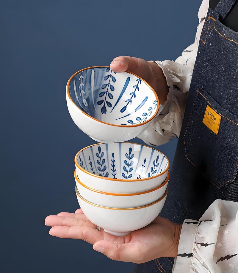 iDourer Rice Bowls 10oz, Japanese Style Bowls Set of 6 with Gift Box - Blue and White Ceramic Bowls for Soup, Dessert, Ice Cream, Snack - Kitchen Gifts for Women Christmas Gift - Image 3