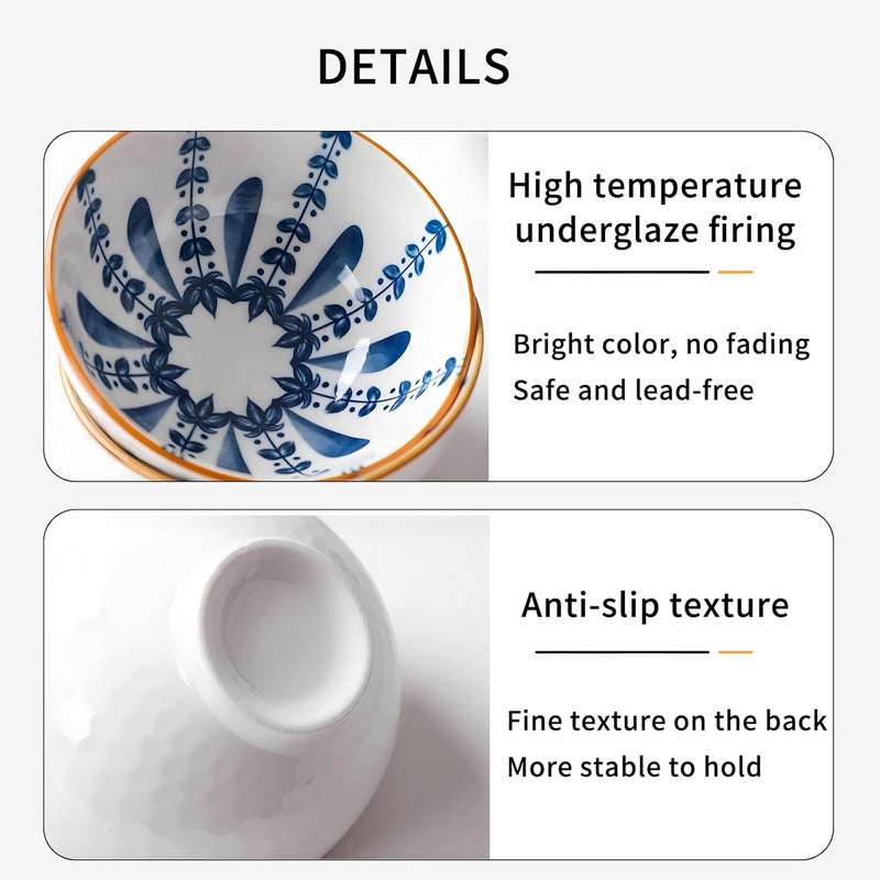iDourer Rice Bowls 10oz, Japanese Style Bowls Set of 6 with Gift Box - Blue and White Ceramic Bowls for Soup, Dessert, Ice Cream, Snack - Kitchen Gifts for Women Christmas Gift - Image 5
