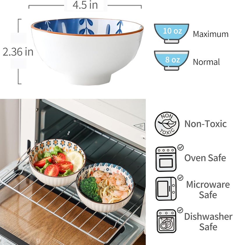 iDourer Rice Bowls 10oz, Japanese Style Bowls Set of 6 with Gift Box - Blue and White Ceramic Bowls for Soup, Dessert, Ice Cream, Snack - Kitchen Gifts for Women Christmas Gift - Image 4