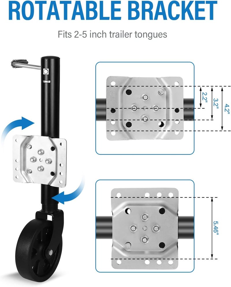 FAHKNS Heavy Duty Trailer Jack with 8" Wheel - 2000 lbs Capacity, 13" Lift for RV and Boat - Image 4