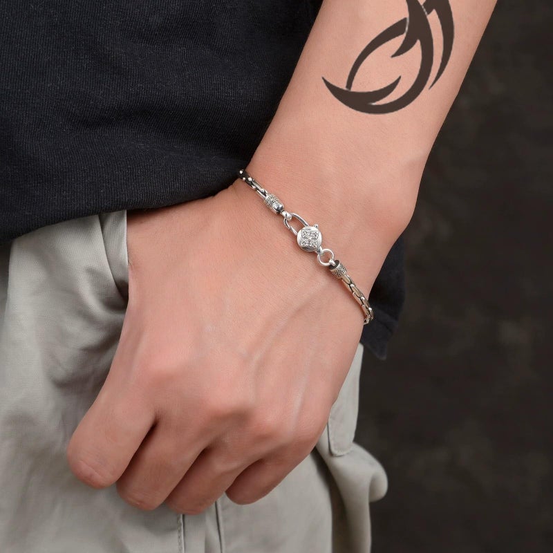 Silverso Italian Handmade Sterling Silver Mens Bracelets | Solid S925 Chain Bracelets | Men's Silver Bracelet Gift for Dad, Boyfriend, Son, My Man (8.6 in) - Image 5