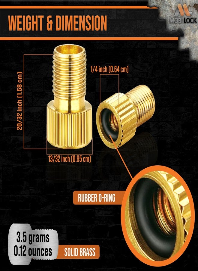 Mobi Lock 5 Pcs (+ 10 Caps) Brass Presta Valve Adapter - Convert Presta to Schrader/Auto for All Types of Bikes, e-Bikes and e-Scooters - Inflate Tire Using Standard Pump or Air Compressor - by Mobi Lock - Image 5
