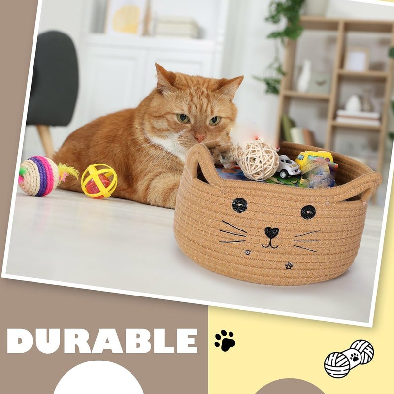 Zopeal Cat Basket Storage Woven Organizer with Ears Easter Decorative Gift Pet Toy Cute Cotton Rope Basket for Gift Cat Dog Toy Bin Nursery Room137 x 78 InchKhaki - Image 4