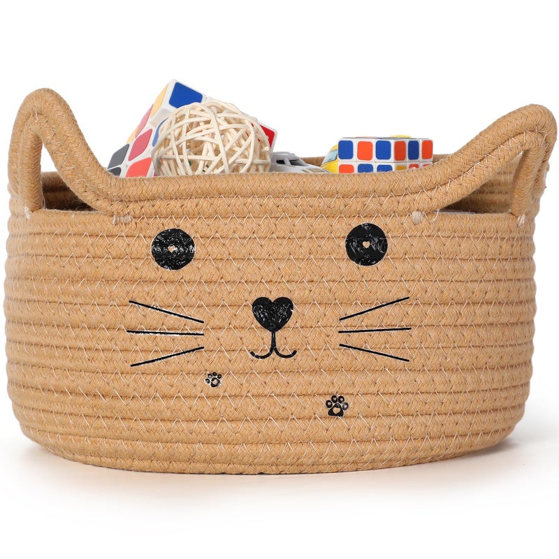 Zopeal Cat Basket Storage Woven Organizer with Ears Easter Decorative Gift Pet Toy Cute Cotton Rope Basket for Gift Cat Dog Toy Bin Nursery Room137 x 78 InchKhaki - Image 2