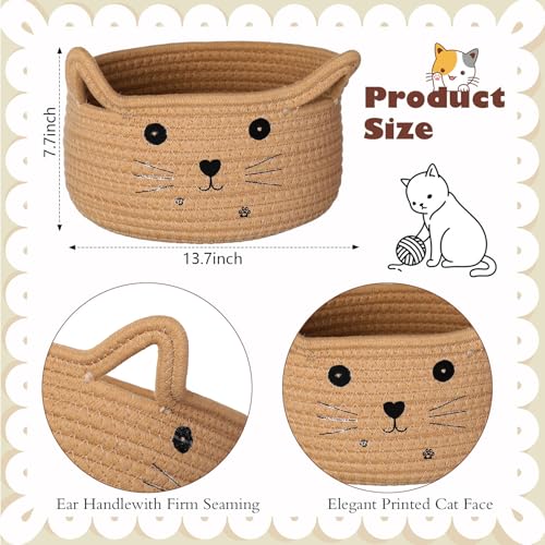 Zopeal Cat Basket Storage Woven Organizer with Ears Easter Decorative Gift Pet Toy Cute Cotton Rope Basket for Gift Cat Dog Toy Bin Nursery Room137 x 78 InchKhaki - Image 3