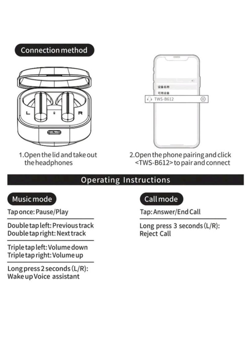 Adol odol B612 TWS True Wireless Bluetooth Earbuds with Portable Charging Case, High-Definition Sound & Touch Control - Image 3