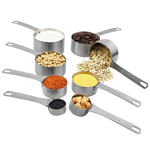 Viwehots Measuring Cups Set 8, 18/8 Stainless Steel Measuring Cup for Dry & Liquid, Metric & US Measurement Cups for Kitchen & Baking, Heavy Duty Measure Cups with 1/16,1/8,1/4,1/3,1/2,2/3,3/4 &1 Cup - Image 2