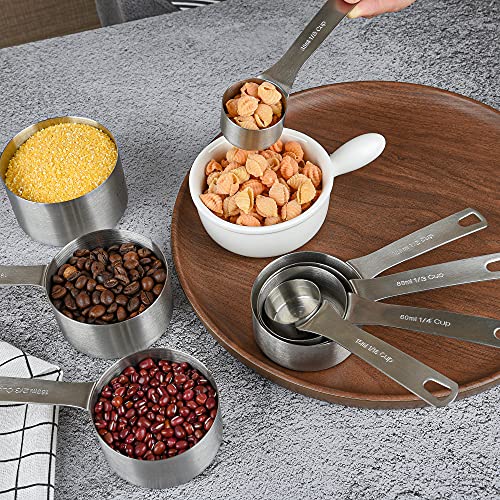 Viwehots Measuring Cups Set 8, 18/8 Stainless Steel Measuring Cup for Dry & Liquid, Metric & US Measurement Cups for Kitchen & Baking, Heavy Duty Measure Cups with 1/16,1/8,1/4,1/3,1/2,2/3,3/4 &1 Cup - Image 5