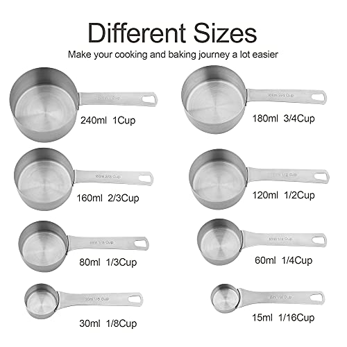 Viwehots Measuring Cups Set 8, 18/8 Stainless Steel Measuring Cup for Dry & Liquid, Metric & US Measurement Cups for Kitchen & Baking, Heavy Duty Measure Cups with 1/16,1/8,1/4,1/3,1/2,2/3,3/4 &1 Cup - Image 3