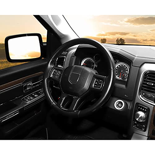 Hoolcar Interior Steering Wheel Cover ABS Trim for 2010-2017 Dodge RAM 1500 Accessories, Carbon Fiber - Image 4