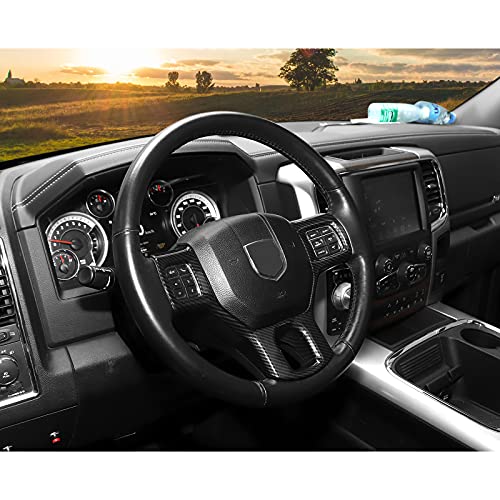 Hoolcar Interior Steering Wheel Cover ABS Trim for 2010-2017 Dodge RAM 1500 Accessories, Carbon Fiber - Image 5