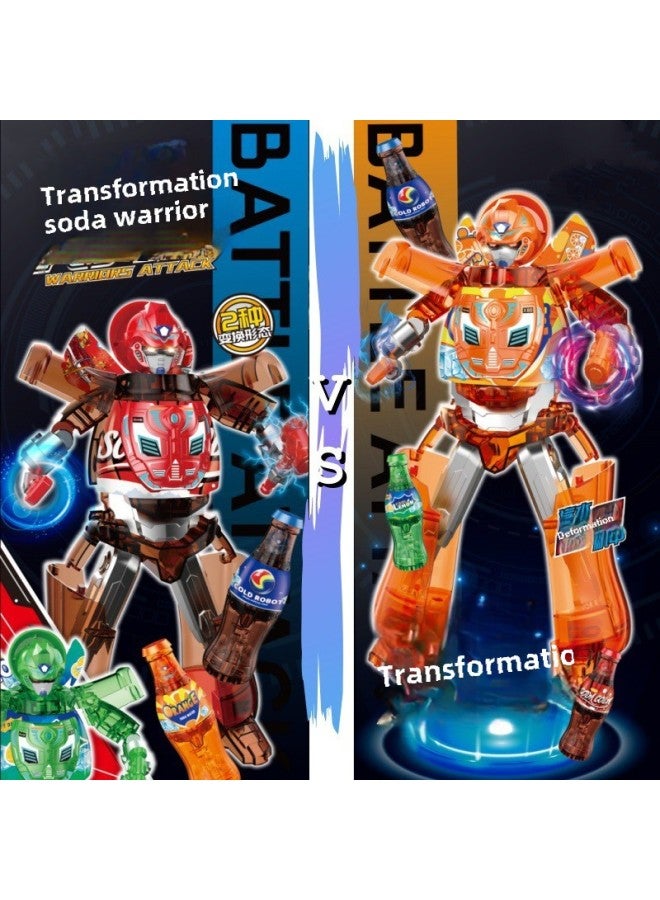 Children's Deformation Toys Soda Samurai Cans Cola Drinks Bottled Robot Boy Puzzle King Kong 3 Years Old 6-Color:Blue - Soda Transformation Warrior - Image 3