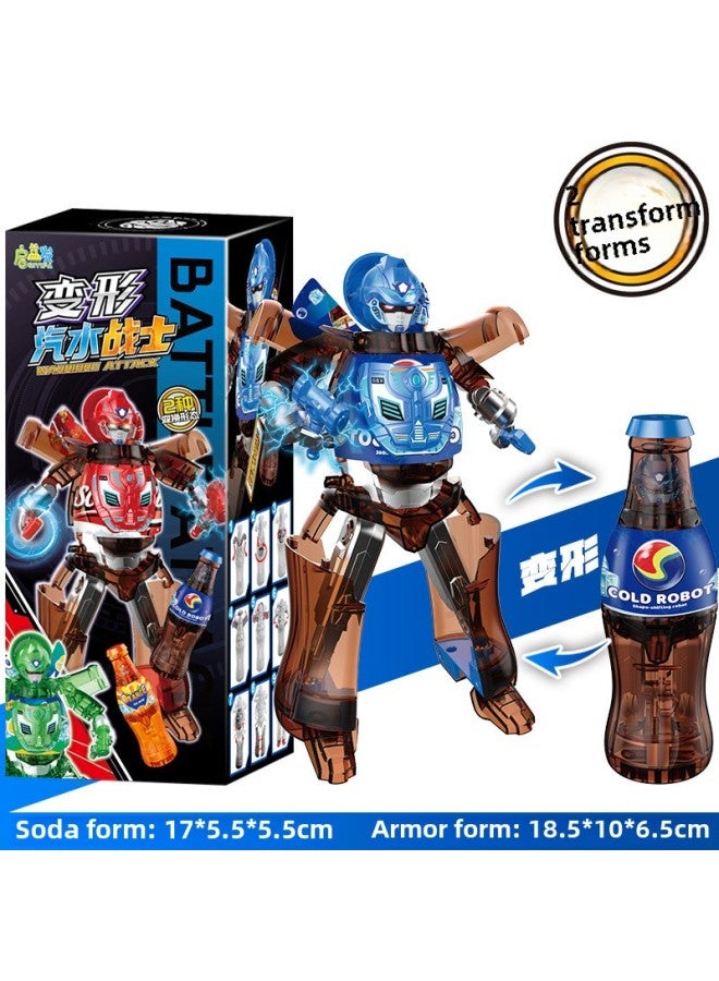 Children's Deformation Toys Soda Samurai Cans Cola Drinks Bottled Robot Boy Puzzle King Kong 3 Years Old 6-Color:Blue - Soda Transformation Warrior - Image 1