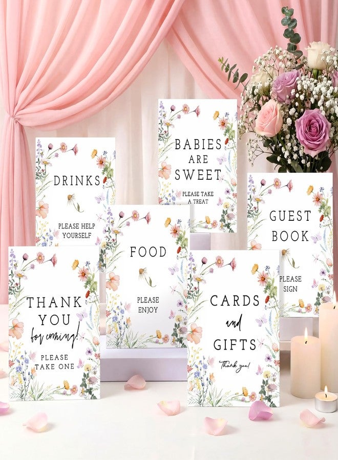 Yookeer 6 Pcs Wildflowers Baby in Bloom Shower Table Decorations Take One Sign Thank You Cardboard Sign Centerpieces with Stand 8 x 10" Baby Shower Birthday Party Decorations for Guests Gifts - Image 1