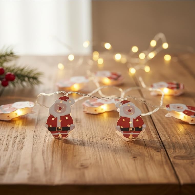 The Decor Wick Santa LED Christmas Lights – 10 Warm Fairy Lights, 155 cm Christmas Decoration for Homey – Merry Winter Wonderland Decoration - Image 1