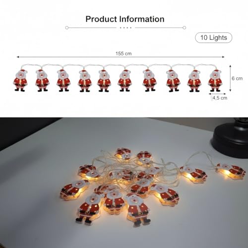 The Decor Wick Santa LED Christmas Lights – 10 Warm Fairy Lights, 155 cm Christmas Decoration for Homey – Merry Winter Wonderland Decoration - Image 5