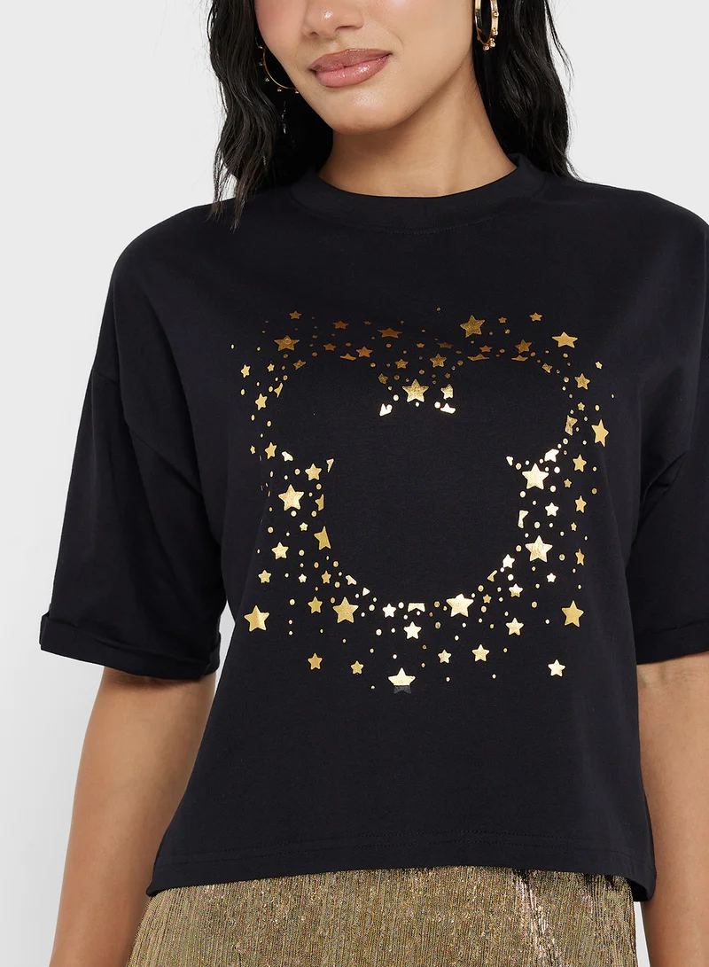 Disney Mickey Foil Print Cropped T-shirt