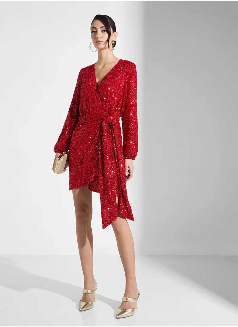 Never fully Dressed Tule Neck Balloon Sleeve Dress