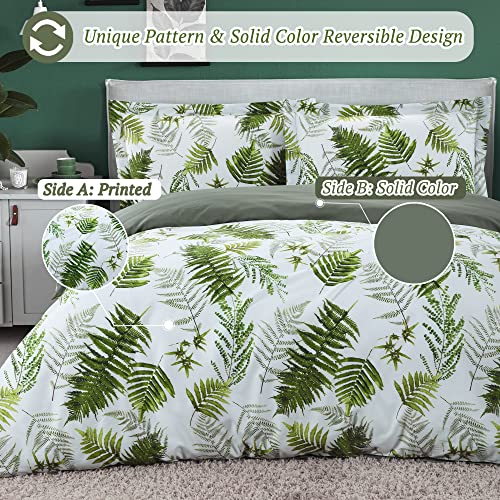MILDLY 100% Long-Staple Cotton Duvet Cover Set Green Palm Leaf Pattern Printed Comforter Cover 3pcs, Ultra Soft & Breathable Bedding Set - Image 5