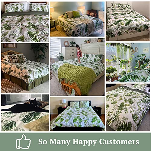 MILDLY 100% Long-Staple Cotton Duvet Cover Set Green Palm Leaf Pattern Printed Comforter Cover 3pcs, Ultra Soft & Breathable Bedding Set - Image 2