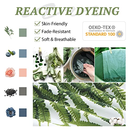 MILDLY 100% Long-Staple Cotton Duvet Cover Set Green Palm Leaf Pattern Printed Comforter Cover 3pcs, Ultra Soft & Breathable Bedding Set - Image 3