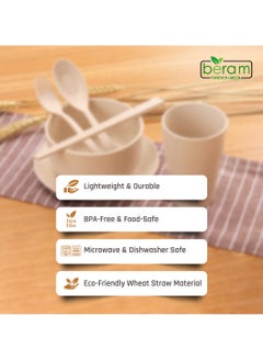 Beram Wheat Straw Dinner Set, 6 Pieces Set for Children, Cutlery, Flatware and Tableware, Dishwasher, and Microwave Safe, Environmentally Friendly Material with Gift Box, Daily Use Kitchen Utensils, Utensils Sets for Children  - Image 3