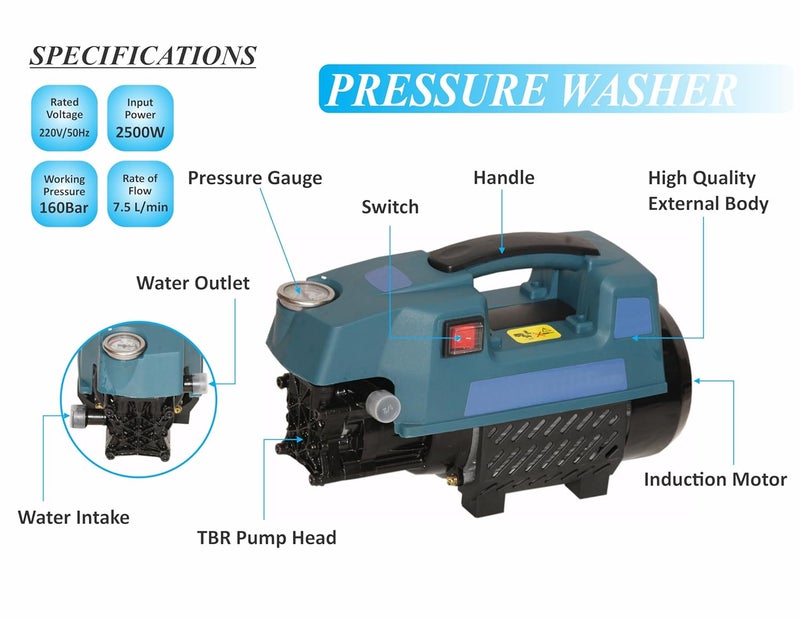 Digital Craft Digital Craft Car Washer 220v Electric Home Portable Brush The Car Water Grab High Power Strong Washing Machine 2500W High Pressure Clean MachineWasher GunWasher Pipe 8MTR with Connector  - Image 3