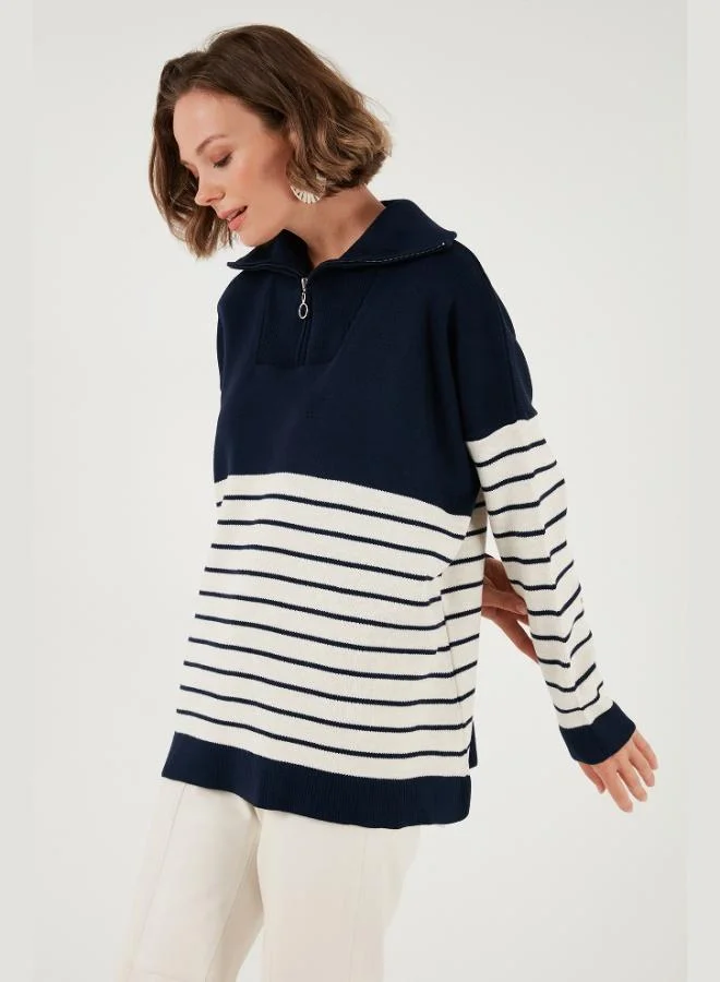 Lela Lela Acrylic Half-Zip Collar Knit Sweater Women's SWEATER 4615221