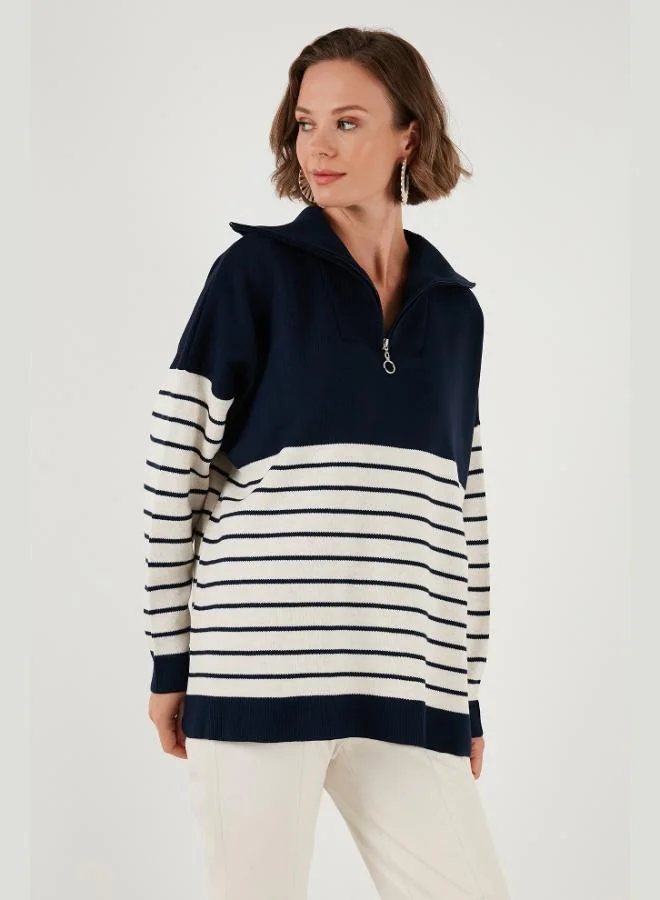 ليلا كنزة نسائية بياقة بسحاب من الأكريليك ليلى